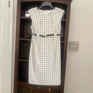 Calvin Klein White and Black Sheath Midi Dress